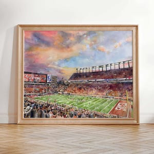 DKR Texas Memorial Stadium Art Print, Texas Longhorns Wall Decor, University of Texas Watercolor Print, 8x10&quot; or 11x14&quot; Fine Art Print