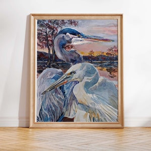Blue Heron Watercolor Print, Blue Heron Painting Bird Original Watercolor, Blue Heron Painting, Louisiana Themed Prints, Birds of Louisiana