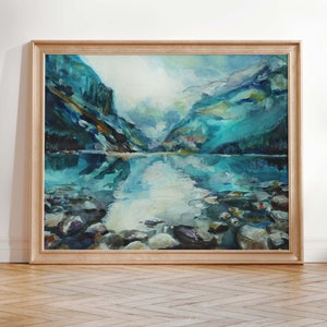 Lake Louise Aquarell Kunstdruck, abstrakte Berglandschaft Kunst, Alberta Kanada Kunstwerk, Nationalpark-Kunstwerk, Banff Nationalpark