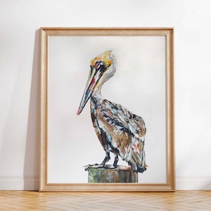 Opere d'arte con pellicani, stampe di pellicani, uccelli della Louisiana, opere d'arte a tema Louisiana, dipinti originali di artisti della Louisiana, pellicani ad acquerello