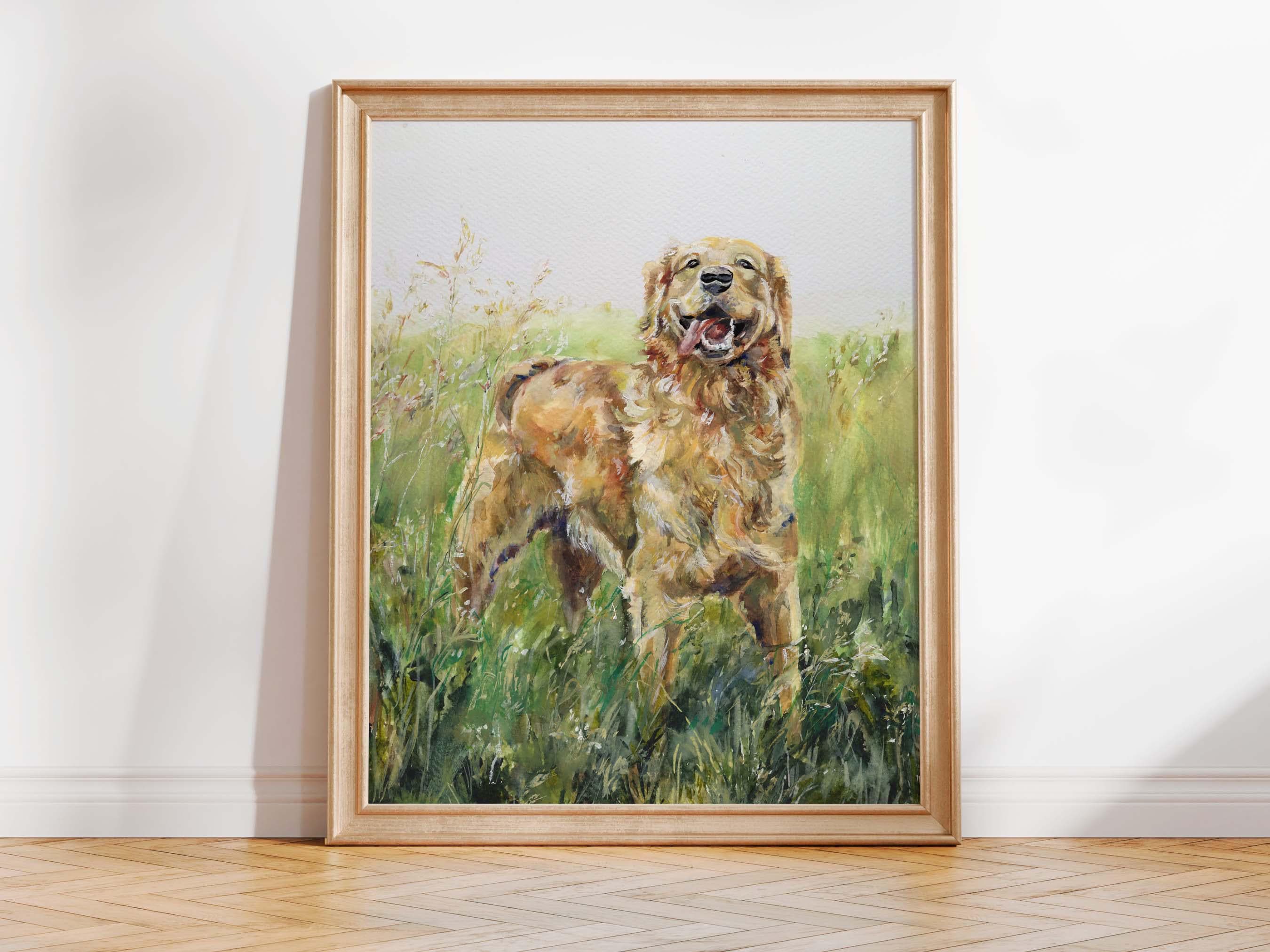 Golden Retriever Watercolor Art Print: Smiling Dog Portrait - Etsy