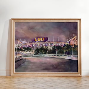 LSU Tiger Stadium Art Print, Watercolor Painting, Louisiana Artist, Louisiana State University Football, Saturday Night in Death Valley Art