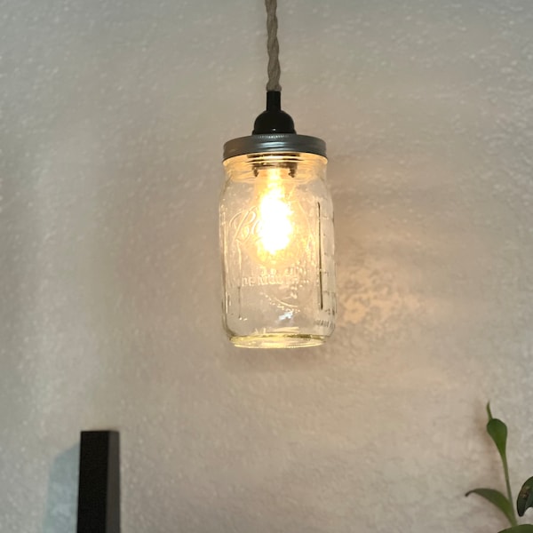 Mason Jar Hanging Lamp LIGHTING hanging rope - Rustic Farmhouse vintage Country Remodel Update Mount Ceiling hook