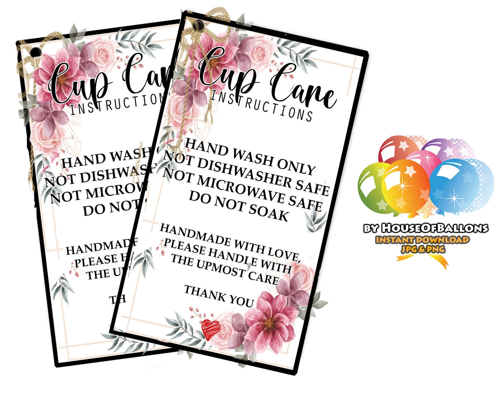 FLORAL WREATH Cup Care Instructions Mug Care Card Tumbler Etsy