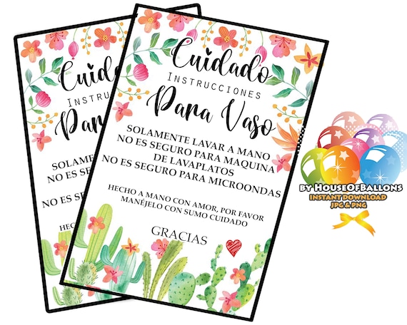 Spanish Tumbler Care Card READY TO PRINT Digital Files Printable