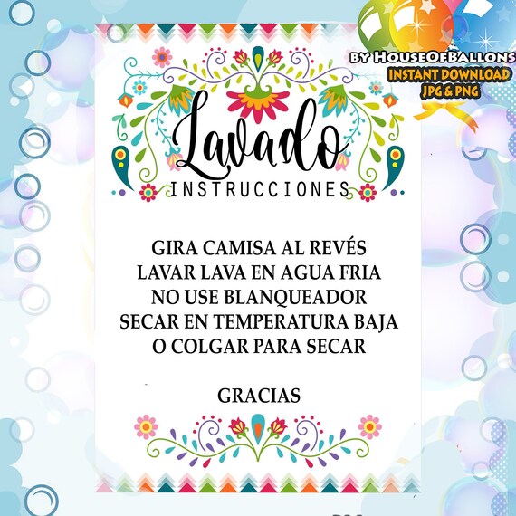 READY TO PRINT Spanish Lavado Care Instructions Svg Card Etsy