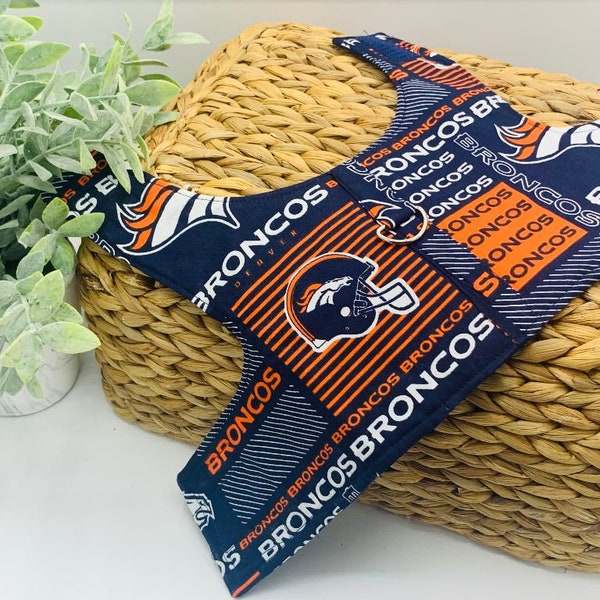 Broncos Blue Dog Harness - 100% Cotton/Quilted Backing - Attached D Ring To Walk Dog - Personalization Option