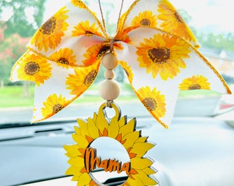 Sunflower Mama Car Charm: Handmade Rear View Mirror Accessory