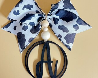Monogram Car Accessories with leopard burlap cow ribbon