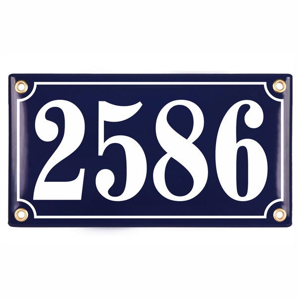 Personalised enamel address sign 12x22 cm (4.7" x 8.7") - new - porcelain house number plaque, customisable