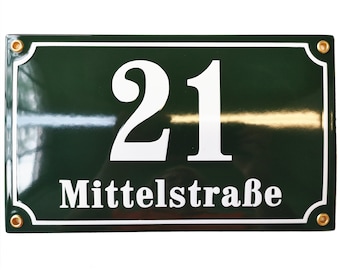 Personalisiertes Emaille-Adressschild 15x25 cm (6" x 10") - neu - Hausnummer mit Strasse/Wohnortes Name - handmade