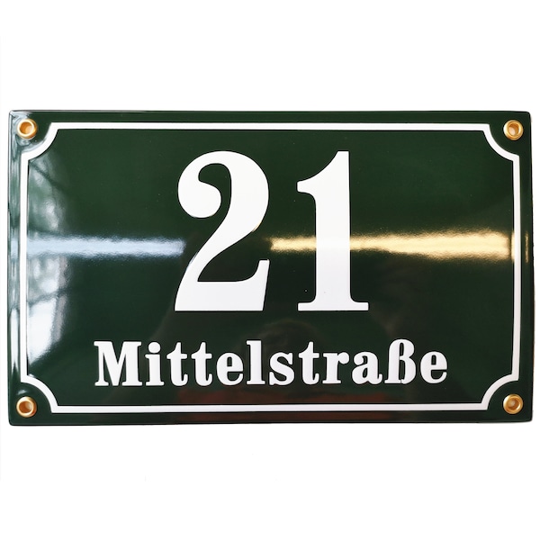 Personalisiertes Emaille-Adressschild 15x25 cm (6" x 10") - neu - Hausnummer mit Strasse/Wohnortes Name - handmade