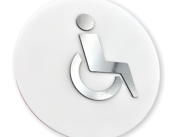 Toilet Door Sign - DIA 14 cm (DIA 5.5&quot;) - WC Plaque - Bathroom for Disabled - Made of laminate and plexi