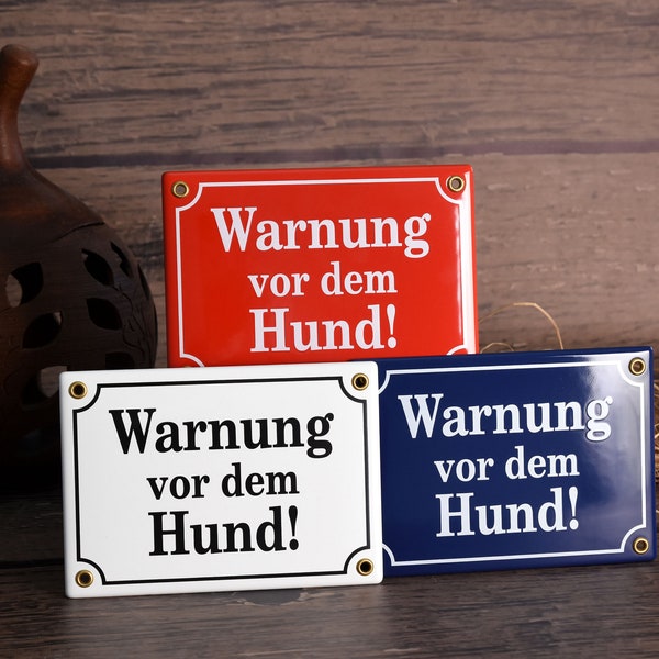 Warnung vor dem Hund - 12 x 17 cm Emaille-Schild - Hund Warnschild - vorsicht Hund - neu