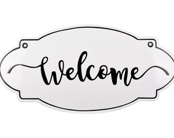 Panneau de Bienvenue - WELCOME - 15x30 cm (5,9" x 11,8") - Plaque d'entrée en métal - Design vintage - Plaque de porte en émail