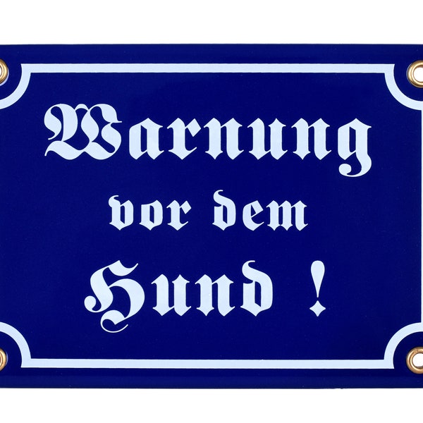 Warnung vor dem Hund - 12 x 17 cm Emaille-Schild  - rot, blau, weiss - Hund Warnschild - vorsicht Hund - neu