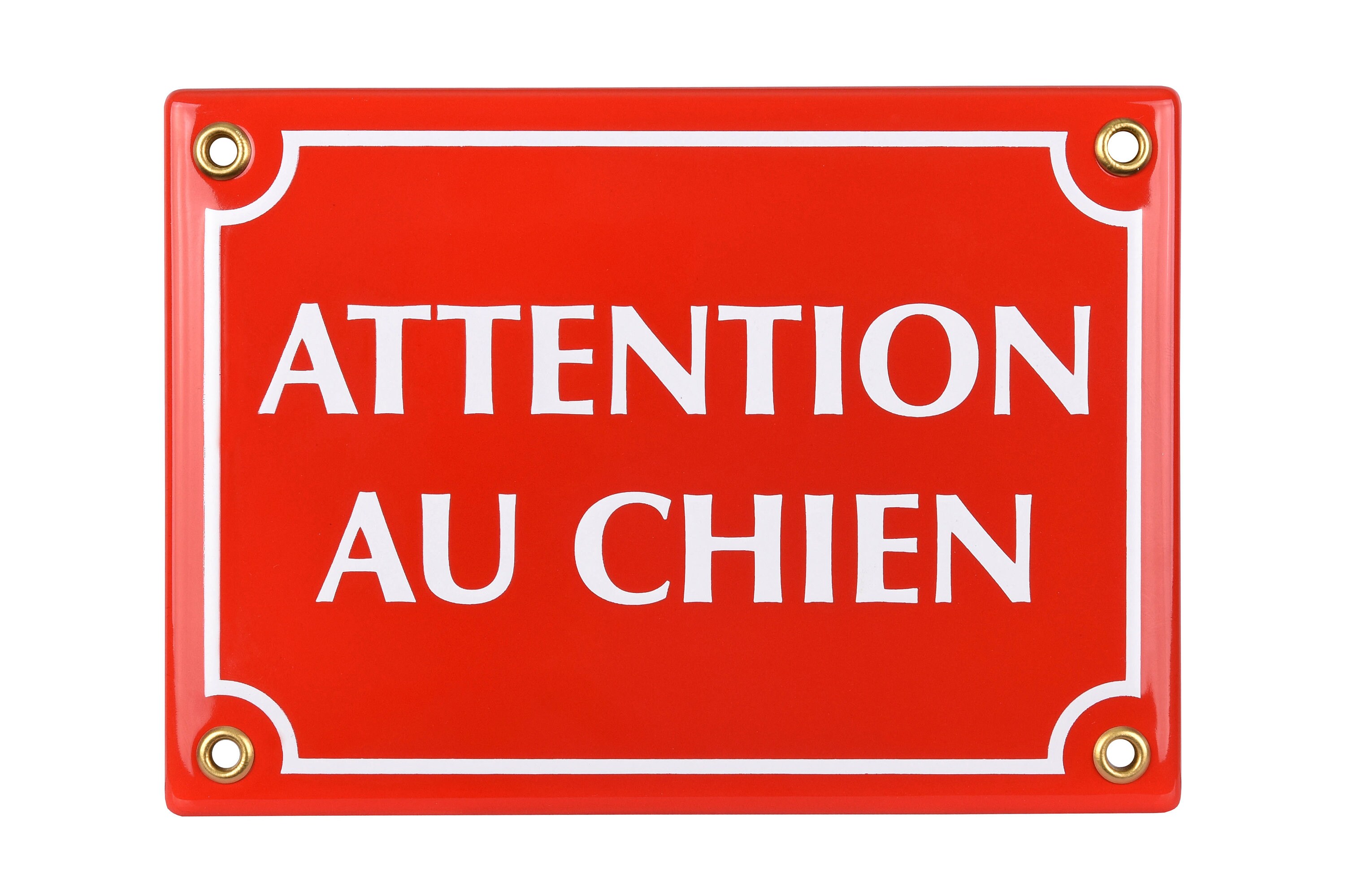 ATTENTION AU CHIEN French Enamel Sign 12x17 Cm 4.7 X 6.7, Deep Blue, Red,  White, Propriete Privee Vintage Plaque, Handmade 