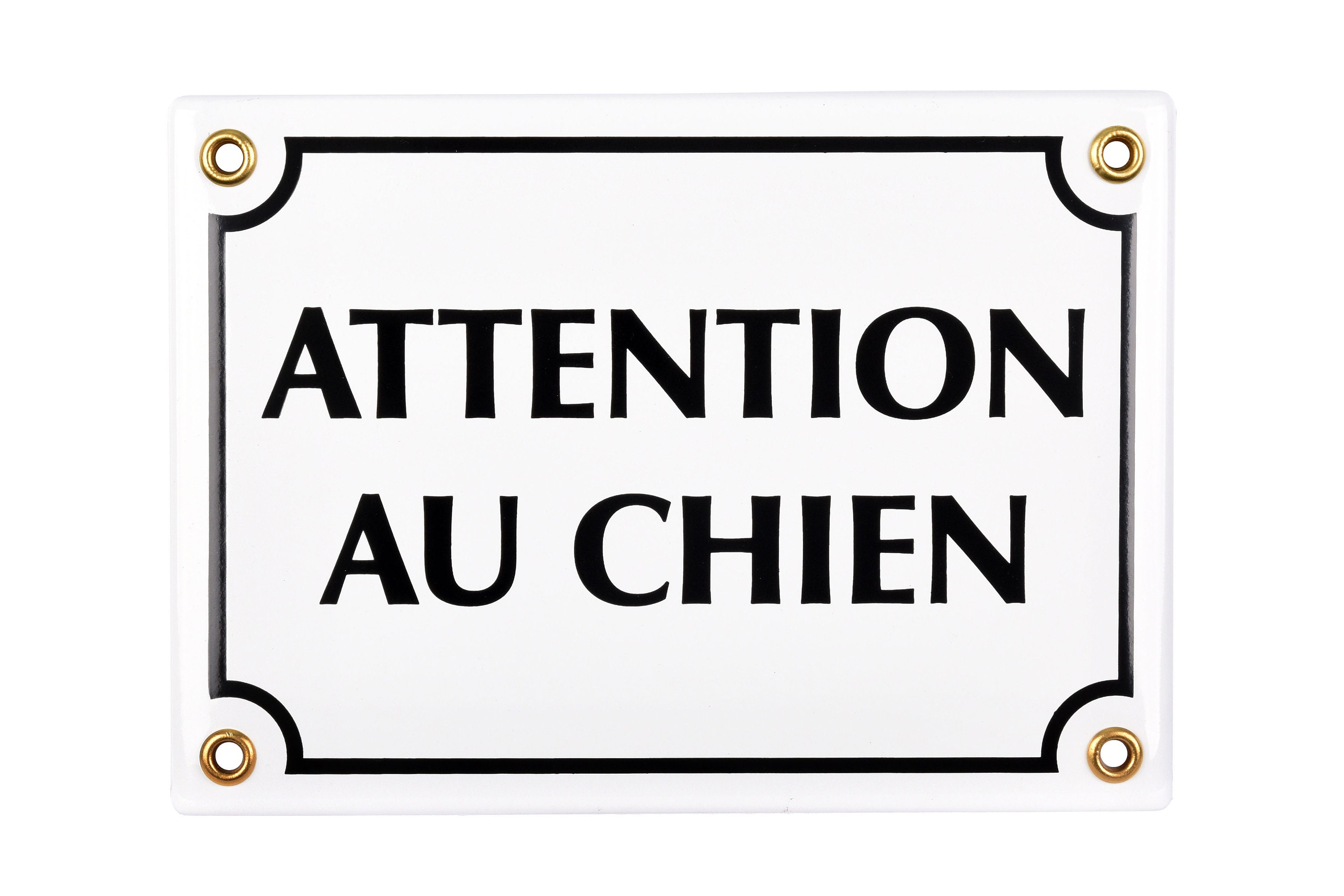 Attention au Chien French Enamel Plaque, Large