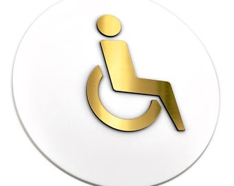 Toilet Door Sign - DIA 14 cm (DIA 5.5&quot;) - WC Plaque - Bathroom for Disabled - Made of laminate and plexi