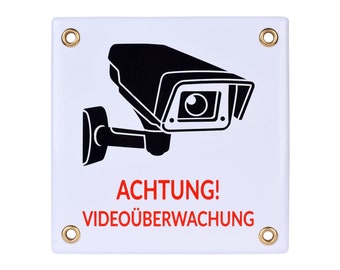 Achtung Videoüberwachung - 12 x 12 cm Emaille-Schild - Überwachung Warnschild