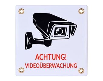 Videoüberwachung Warnschild Selbstklebend, Aluminium-Look 15x5 Cm - Hinweisschild Für Kameraüberwachung Innen/außen