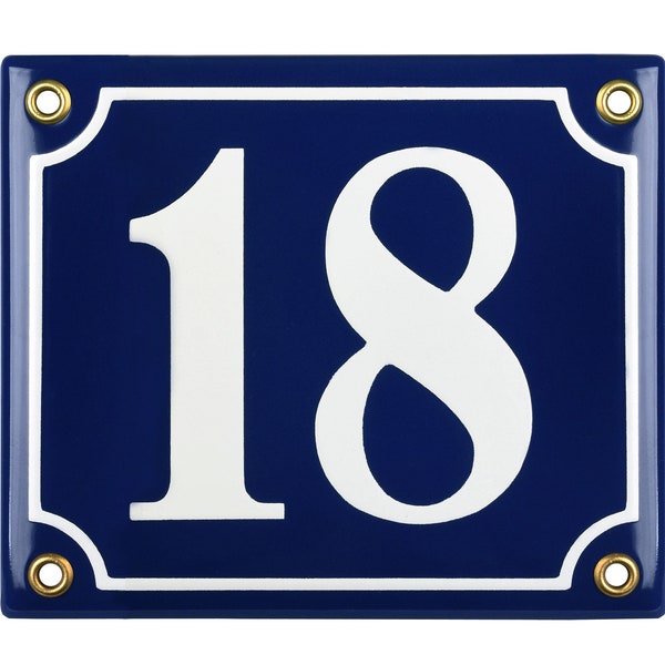 Personalised enamel address sign 12x14 cm (4.7" x 5.5") - new - porcelain house number plaque, customisable