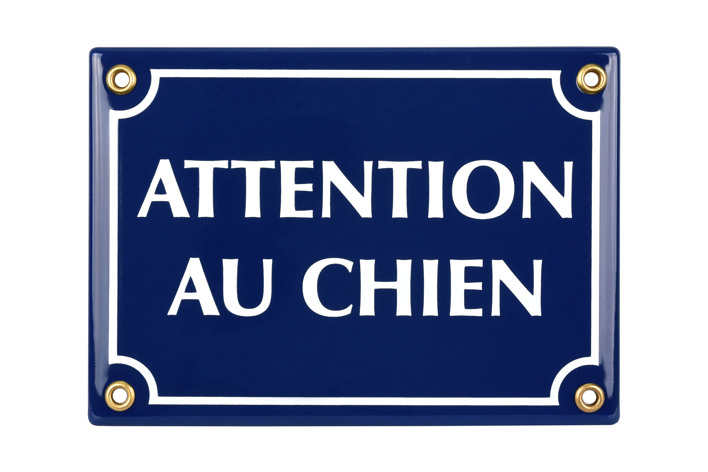 Attention au Chien French Enamel Plaque, Large