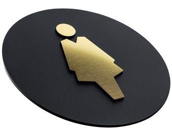 Women&#39;s room Door Sign - DIA 14 cm (DIA 5.5&quot;) - WC Plaque - Toilet - the Ladies - Made of laminate and plexi