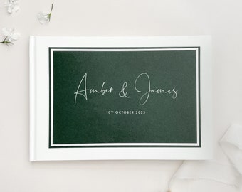 Personalised Luxury White Print Guest Book on Forest Green - Keepsake for Wedding Day / Anniversary Party / Birthday Party / Christening