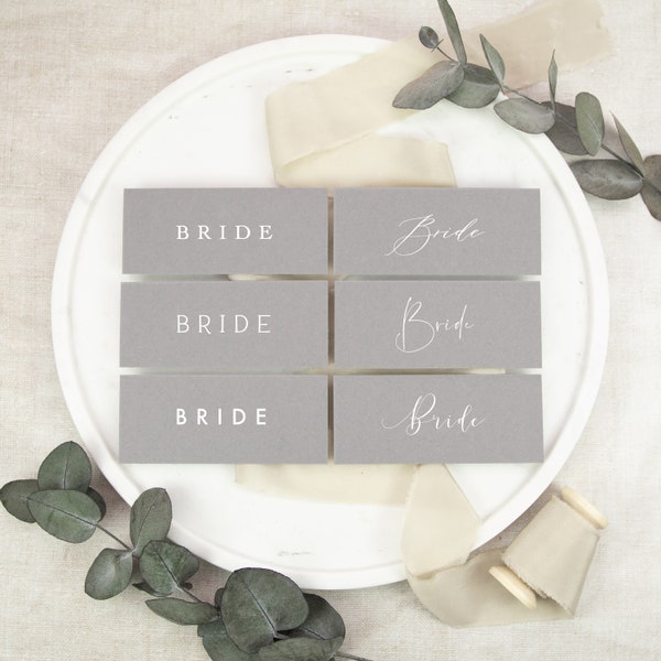 Grey Printed Place Cards with White Ink - Various Font Options