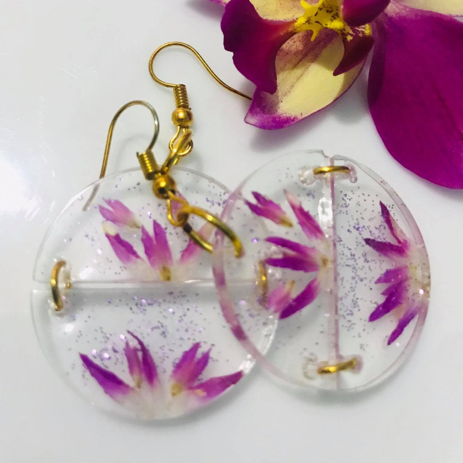 Resin Earrings with Natural Flowers Etsy
