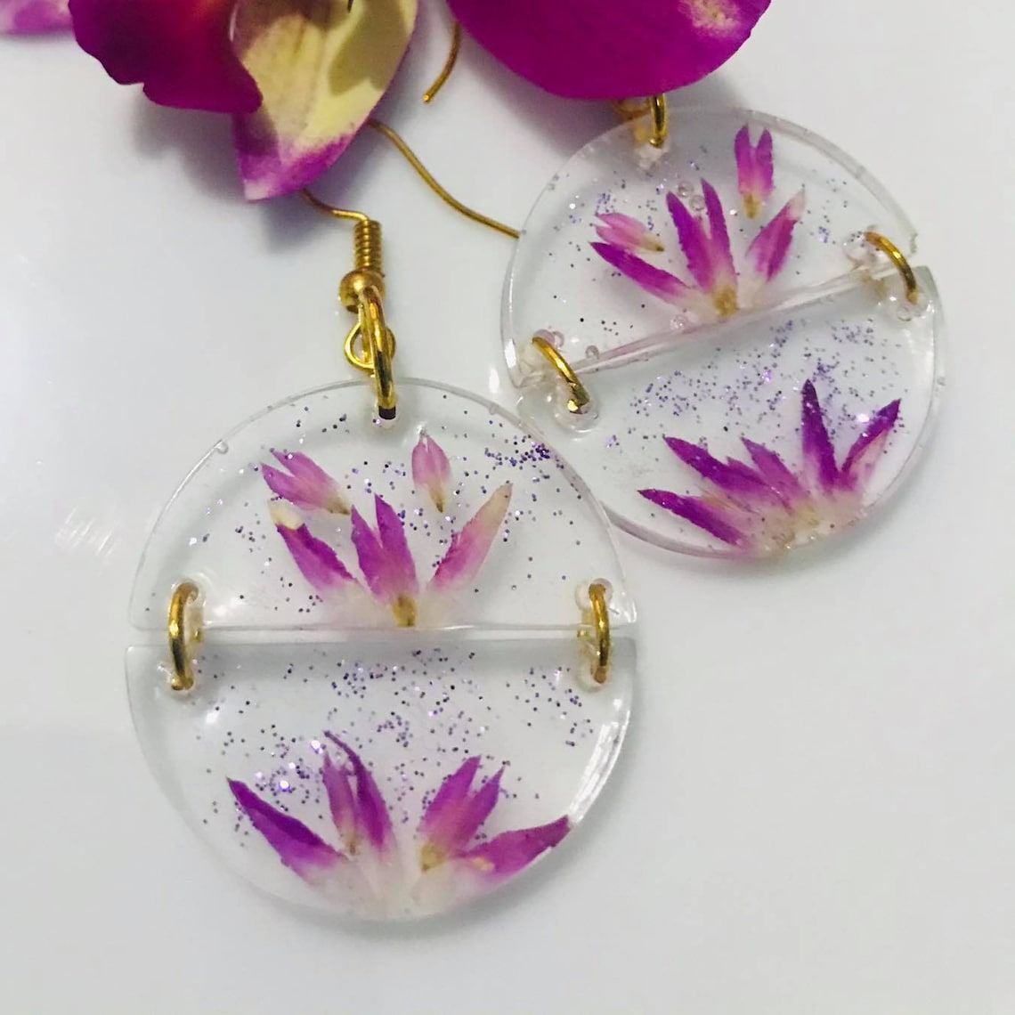 Resin Earrings with Natural Flowers Etsy