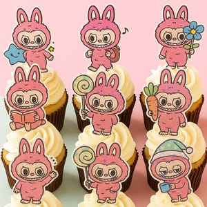 Holographic Labubu Cupcake Topper – Themed Birthday Party Decoration | Party Supplies | Handmade Cake Picks | Cute, Aesthetic and Affordable