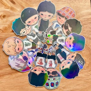 Pegatinas caricaturizadas de K-pop de SEVENTEEN para CARAT: diseños originales hechos a mano. Elige miembros individuales o el conjunto completo.