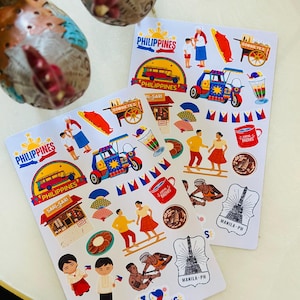 1pc Pinoy Themed Sticker Sheet Cute Filipino Stickers | Philippines Icons | Jeepney, Taho, Lechon Inspired, Culture, Gift, I love Pilipinas