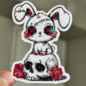 Holographic Gothic Sticker: Witchy Skull, Raven & Rose Vinyl Decal