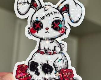 Holographic Gothic Sticker: Witchy Skull, Raven & Rose Vinyl Decal