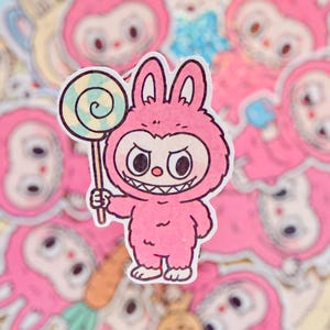 9 Labubu Holographic Stickers – Cute Cartoon Character, Shiny Vinyl Sticker Pack, Kawaii Art Stickers for Laptop, Journal, Gifts