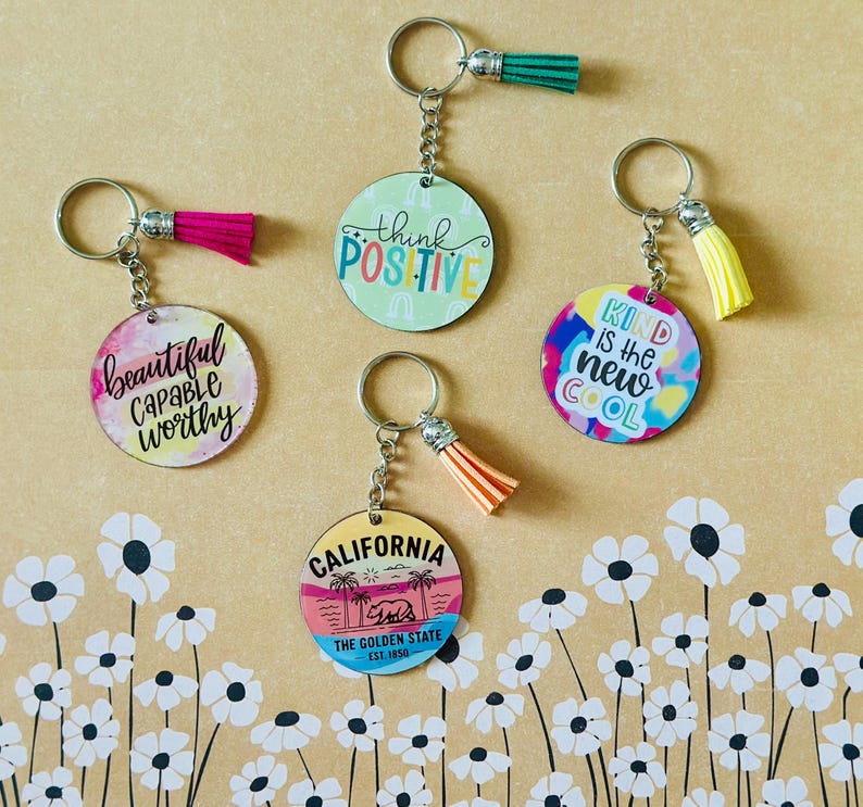 Key Chain Inspiration Inspirational Quote Keychain – Round Acrylic Keyring With Tassel - Etsy