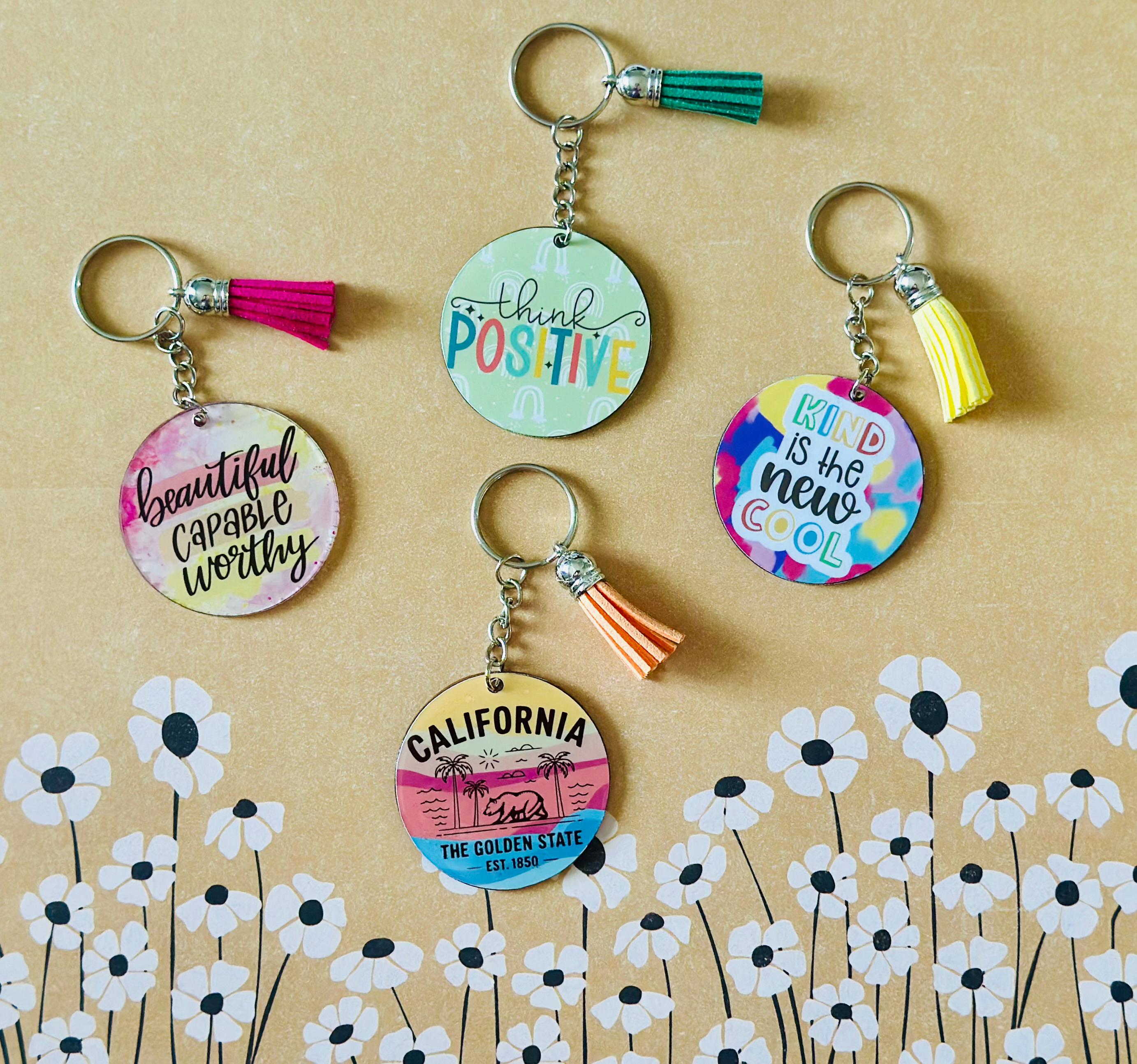 Keychains Inspiring Inspirational Quote Keychain – Round Acrylic Keyring With Tassel - Etsy