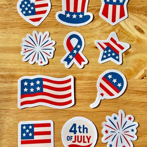 Stickers scrapbooking du 4 juillet | Lot de 11 autocollants patriotiques | Éphémères du journal du jour de l'indépendance des États-Unis | Fournitures du 4 juillet