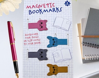 4PCS Magnetic Cat and Dog Bookmarks Cute Animal Page Markers Book Lovers Student