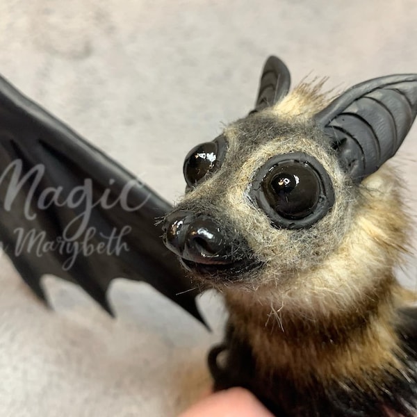 Fruit Bat Art Doll with Posable Wings | Spectacled Flying Fox | OOAK Made to Order