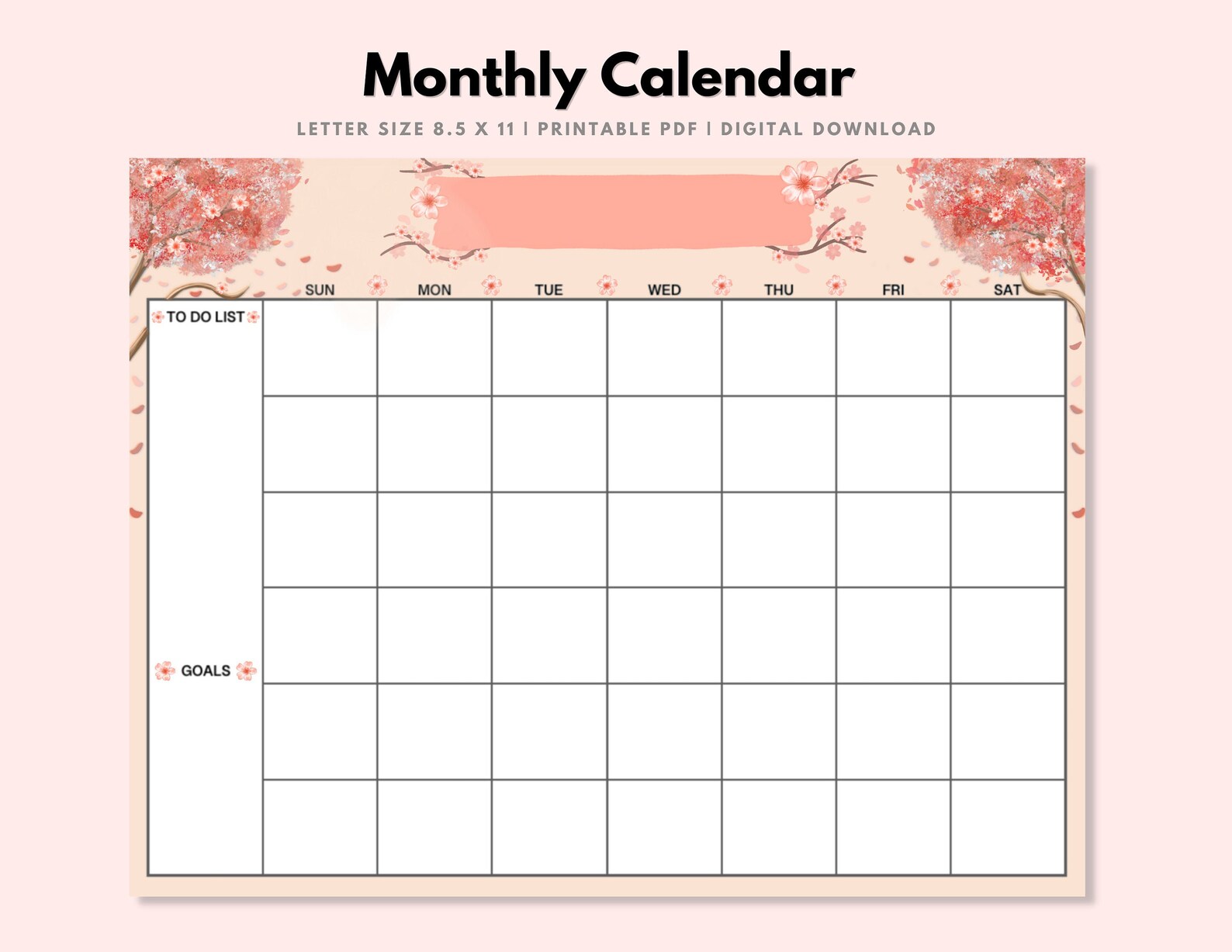 Month Printable Blank Calendar Dateless Cherry Blossom Sakura Etsy UK