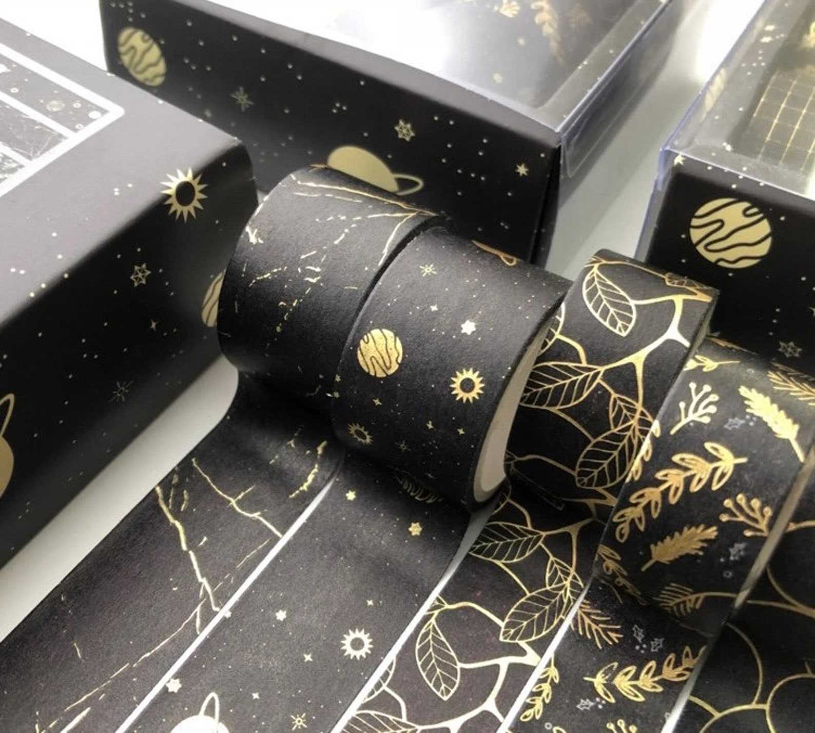 Gold Foiled Washi Tape Black and Gold Masking Tapes 10 Rolls Etsy UK