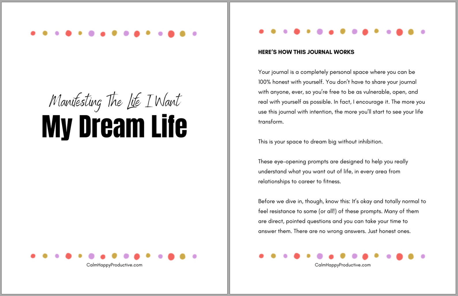 Dream Life Journal Printable Journal 80 Prompts to Etsy