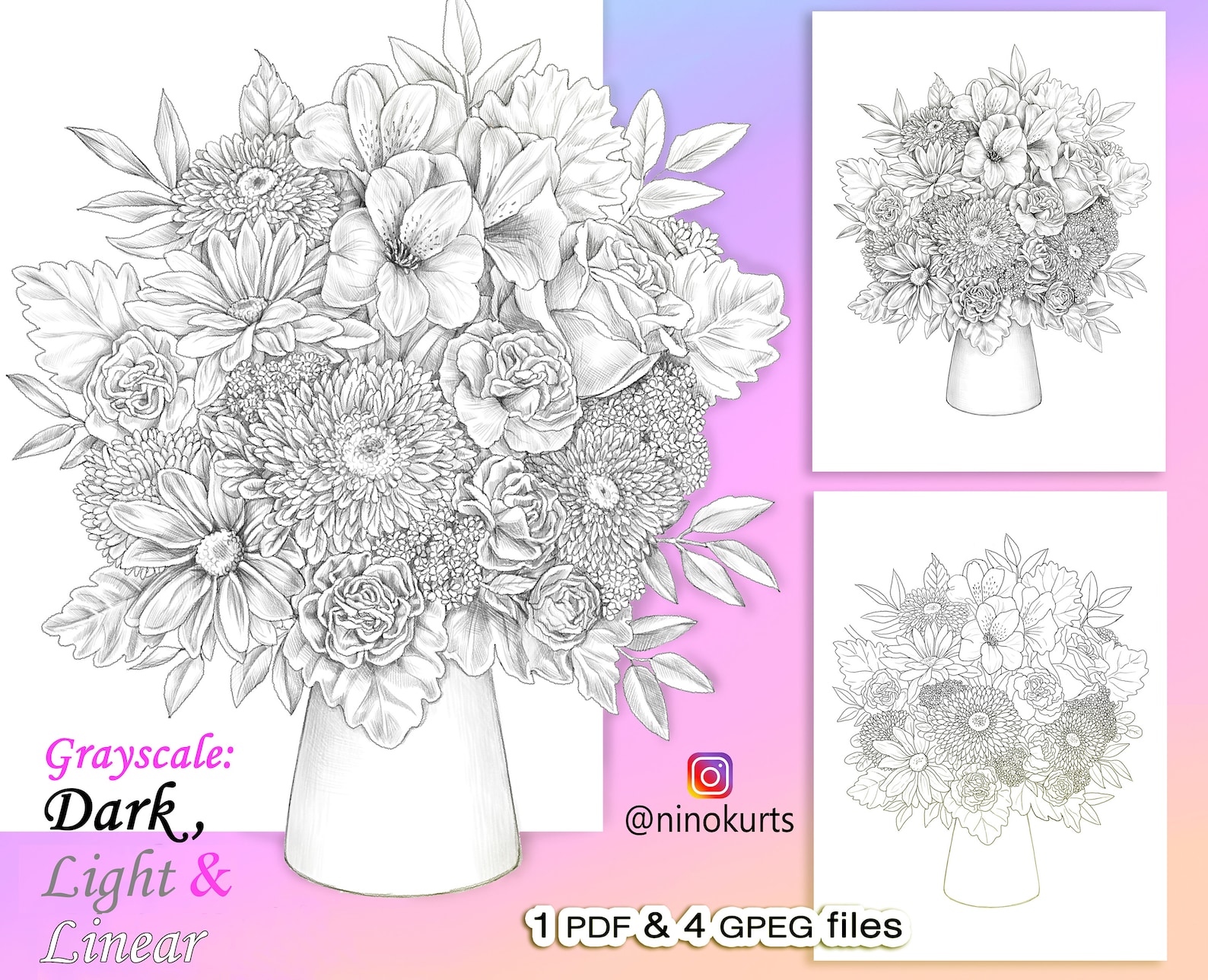 Flowers Coloring Printable Adult Coloring Pages Download - Etsy