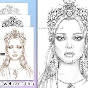 Coloring Book | Printable Adult Coloring Pages | Download Grayscale Illustration | Printable JPG & PDF files | Girl Grayscale portrait