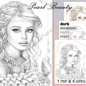 Coloring Book | Printable Adult Coloring Pages | Download Grayscale Illustration | Printable JPG & PDF files | Girl Grayscale portrait