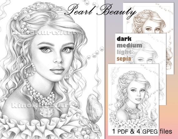 Set of 4 Coloring Pages, Download Grayscale Illustrations, Anti Stress  Relaxing Printable Coloring for Adult, Fashion Beauty Girls Portraits 